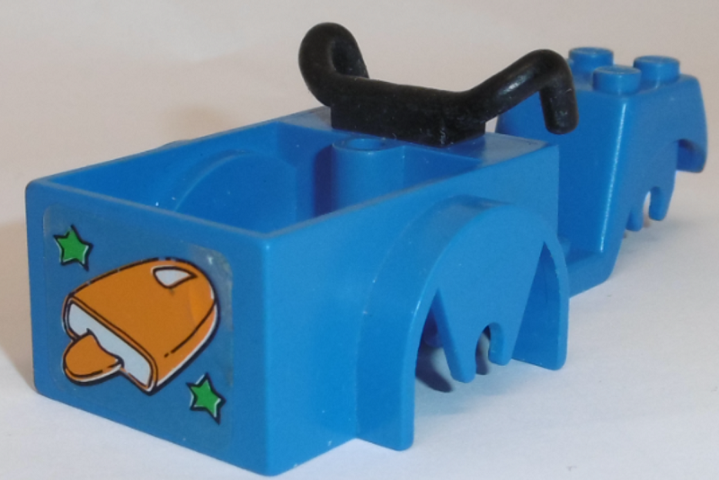 Fabuland Tricycle (2 Front Wheels) Chassis with Black Handlebars with Orange Ice Pop (Freezer / Lollipop / Lolly / Pole / Popsicle / Stick) and Green Stars Pattern (Sticker) - Set 3672