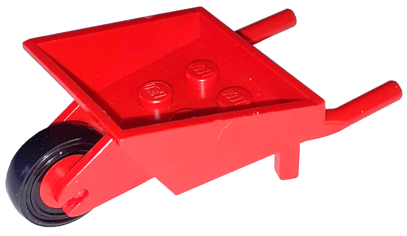 Fabuland Utensil Wheelbarrow with Red Pulley Wheel with Black Tire 14mm D. x 4mm Smooth Small Single (bb1310 / 3464c01)