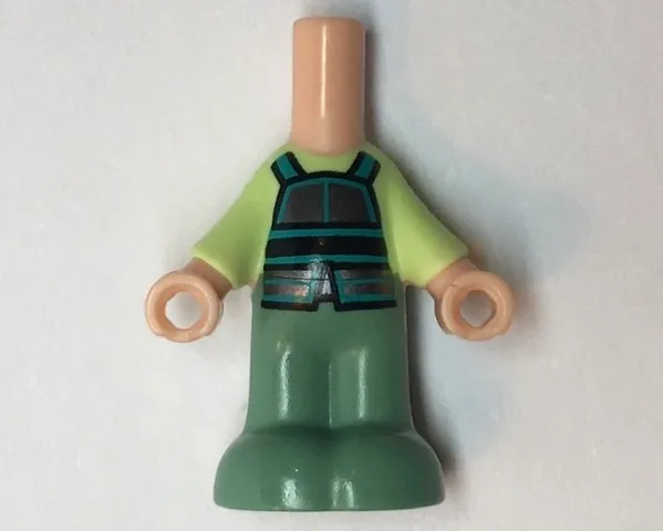 Micro Doll, Body with Molded Yellowish Green Top and Sand Green Pants and Printed Black, Dark Silver, and Dark Turquoise Armor Pattern