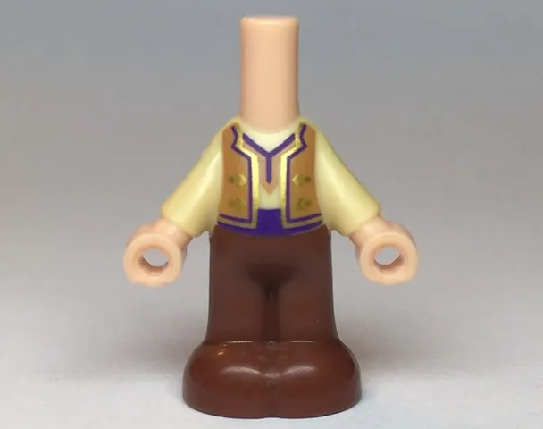 Micro Doll, Body with Molded Tan Top and Reddish Brown Pants and Printed Medium Nougat Vest Open with Gold Trim, Dark Purple Sash Belt Pattern