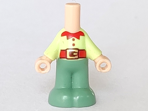Micro Doll, Body with Molded Yellowish Green Top and Sand Green Pants and Printed Red Collar, Buttons, and Belt with Gold Buckle Pattern