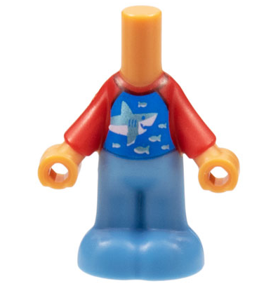Micro Doll, Body with Molded Red Top and Medium Blue Pants and Printed Blue Panel with Metallic Light Blue Shark and Fish Pattern