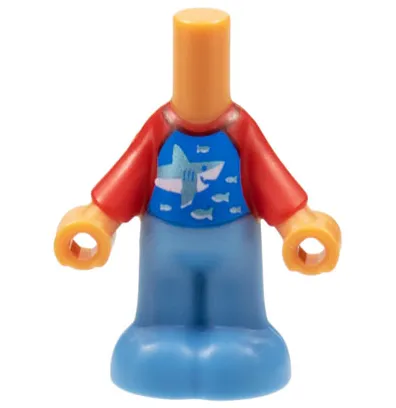 Micro Doll, Body with Molded Red Top and Medium Blue Pants and Printed Blue Panel with Metallic Light Blue Shark and Fish Pattern