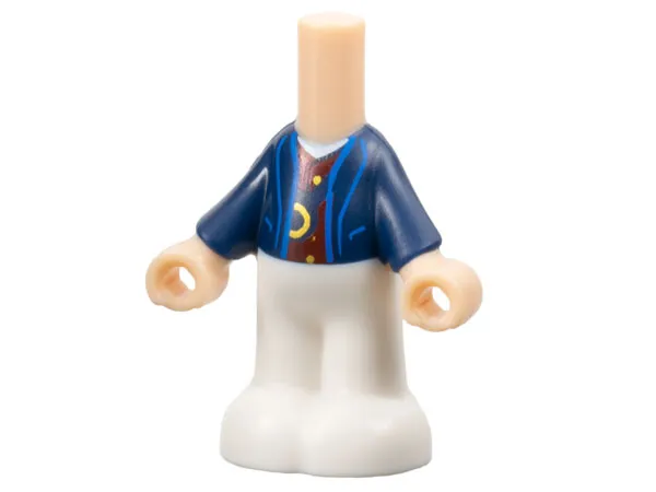 Micro Doll, Body with Molded Dark Blue Top and White Pants and Printed Coat Open with Pockets over Dark Red Vest with Yellow Buttons, Strap with Buckle Pattern