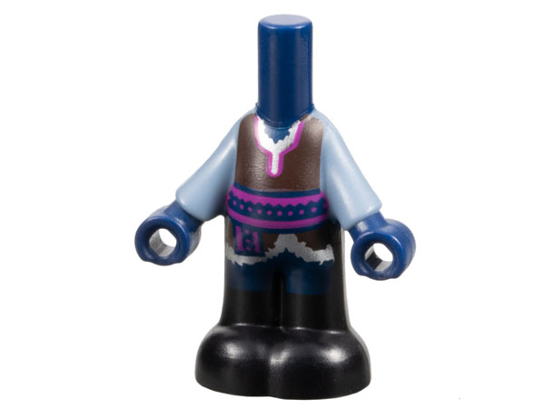 Micro Doll, Body with Molded Sand Blue Top and Black Pants and Printed Dark Brown Tunic with Silver Fur Trim, Magenta Sash Belt, Dark Blue Shorts Pattern