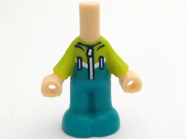 Micro Doll, Body with Molded Lime Top and Dark Turquoise Pants and Printed Ski Suit with White Stripe, Zipper, and Pockets Pattern