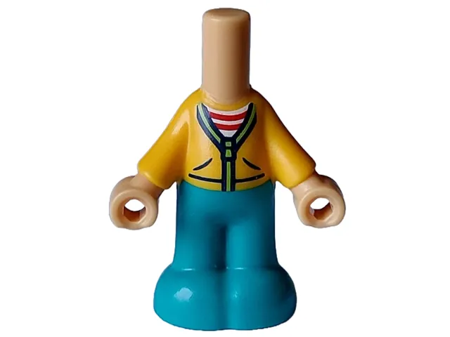 Micro Doll, Body with Molded Bright Light Orange Top and Dark Turquoise Pants and Printed Jacket with Pockets and Lime Zipper over White Shirt with Red Stripes Pattern