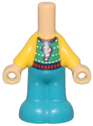 Micro Doll, Body with Molded Bright Light Orange Top and Dark Turquoise Pants and Printed Holiday Sweater with Red and White Candy Cane Pattern