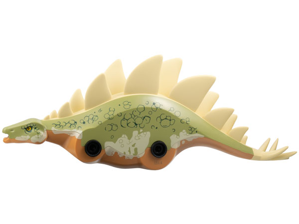 Dinosaur Body Stegosaurus with Fixed Olive Green Top with Molded Tan Flexible Rubber Plates and Thagomizer and Printed Dark Green Scales Pattern