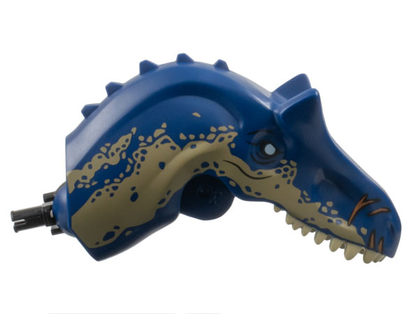 Dinosaur Head Allosaurus with Black Rotation Joint Pin with Tan Teeth, Dark Tan Scales and White Blind Right Eye Pattern