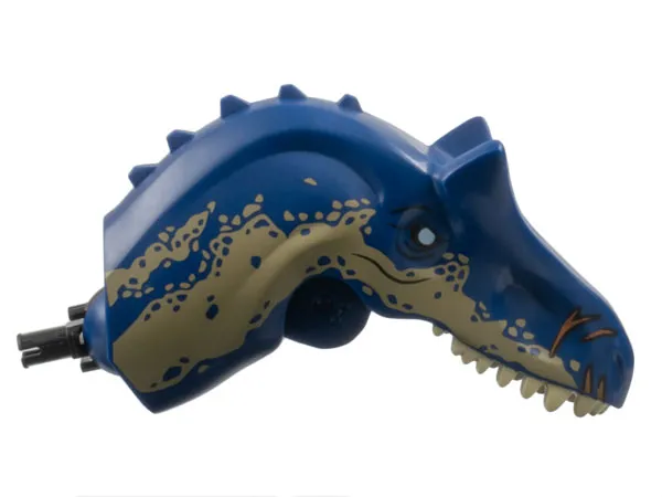 Dinosaur Head Allosaurus with Black Rotation Joint Pin with Tan Teeth, Dark Tan Scales and White Blind Right Eye Pattern