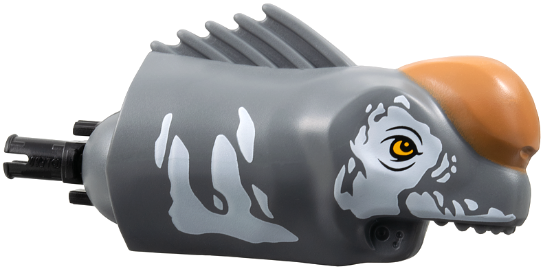 Dinosaur Head Titanosaurus with Black Rotation Joint Pin with Bright Light Orange Eyes, Medium Nougat Nose, and White Markings Pattern