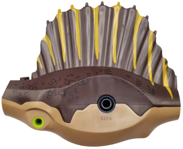 Dinosaur Body Spinosaurus with Dark Brown Top with Sail Fin with Black Scales and Bright Light Orange Stripes Pattern