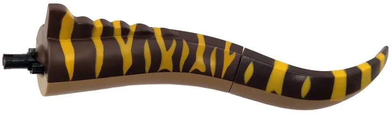 Dinosaur Tail Spinosaurus with Black Pin, Dark Brown Top with Fin and Flexible Rubber Extension with Bright Light Orange Stripes Pattern