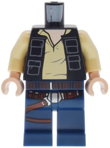 Body SMART Minifigure, Torso with Dark Blue Hips and Legs with SW Han Solo Black Vest with Pockets Pattern / Tan Arms / Light Nougat Hands