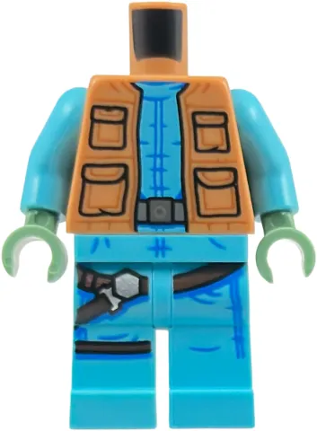 Body SMART Minifigure, Torso with Medium Azure Hips and Legs with Greedo, Jacket with Pockets, Belt, Holster, and Dark Azure Fold Lines Pattern / Medium Azure Arms / Sand Green Hands