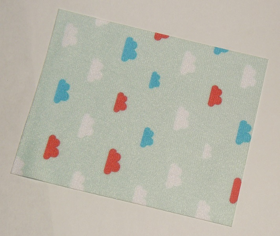 Duplo, Cloth Blanket 8 x 10 cm with Red and Blue Clouds on Light Aqua Background Pattern