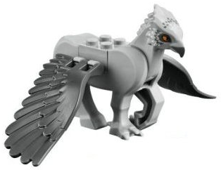 Hippogriff with Dark Bluish Gray Wings with Dark Bluish Gray Beak and Eye Patches, White Feathers and Bright Light Orange Eyes Pattern (HP Buckbeak)
