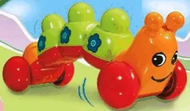 Primo Vehicle Caterpillar with Red Wheels and Blue Flowers Pattern
