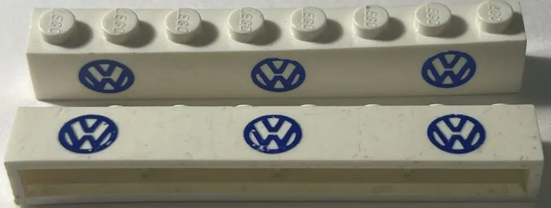 Brick 1 x 8 without Bottom Tubes with Cross Side Supports with 3 Blue Volkswagen Logos 'VW VW VW' Pattern