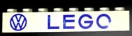 Brick 1 x 8 without Bottom Tubes with Cross Side Supports with Blue 'VW LEGO' Pattern
