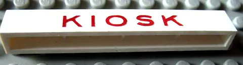 Brick 1 x 8 without Bottom Tubes with Cross Side Supports with Red 'KIOSK' Letters Spaced Pattern