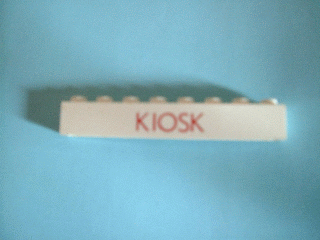 Brick 1 x 8 without Bottom Tubes with Cross Side Supports with Red 'KIOSK' Thin (Letters Close) Pattern