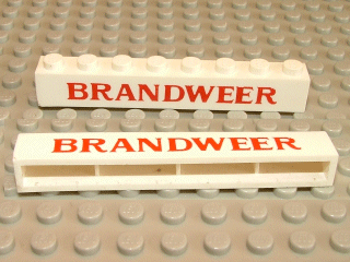 Brick 1 x 8 without Bottom Tubes with Cross Side Supports with Red 'BRANDWEER' Bold Pattern