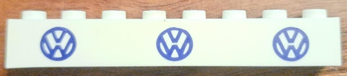 Brick 1 x 8 without Bottom Tubes with Cross Side Supports with 3 Blue VW Logos Pattern