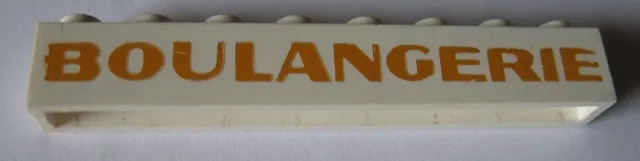 Brick 1 x 8 without Bottom Tubes with Cross Side Supports with Gold 'BOULANGERIE' Pattern