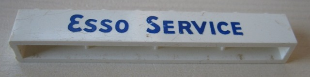 Brick 1 x 8 without Bottom Tubes with Cross Side Supports with Blue 'ESSO SERVICE' Short Pattern