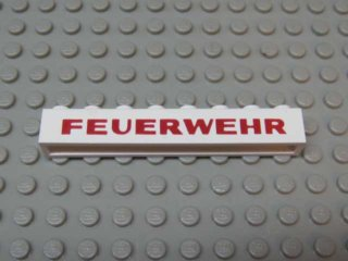Brick 1 x 8 without Bottom Tubes with Cross Side Supports with Red 'FEUERWEHR' Pattern