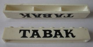 Brick 1 x 8 without Bottom Tubes with Cross Side Supports with Black 'TABAK' thick Serif Pattern
