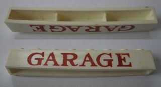 Brick 1 x 8 without Bottom Tubes with Cross Side Supports with Red 'GARAGE' Serif Pattern