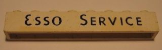 Brick 1 x 8 without Bottom Tubes with Cross Side Supports with Blue 'ESSO SERVICE' Long, Thin Letters Pattern