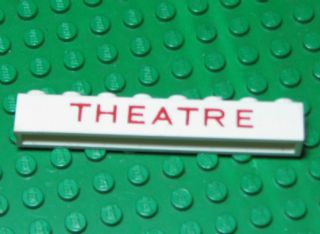 Brick 1 x 8 without Bottom Tubes with Cross Side Supports with Red 'THEATRE' Thin Pattern