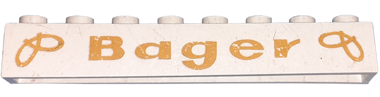 Brick 1 x 8 without Bottom Tubes with Cross Side Supports with Gold 'Bager' and Pretzels Wide Pattern