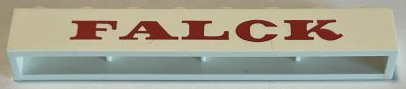 Brick 1 x 8 without Bottom Tubes with Cross Side Supports with Red 'FALCK' Serif Bold Pattern