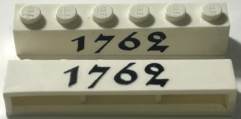 Brick 1 x 6 without Bottom Tubes with Cross Side Supports with Black '1762' Pattern