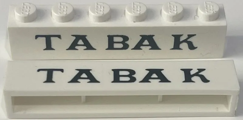 Brick 1 x 6 without Bottom Tubes with Cross Side Supports with Black 'TABAK' Serif Thin Pattern