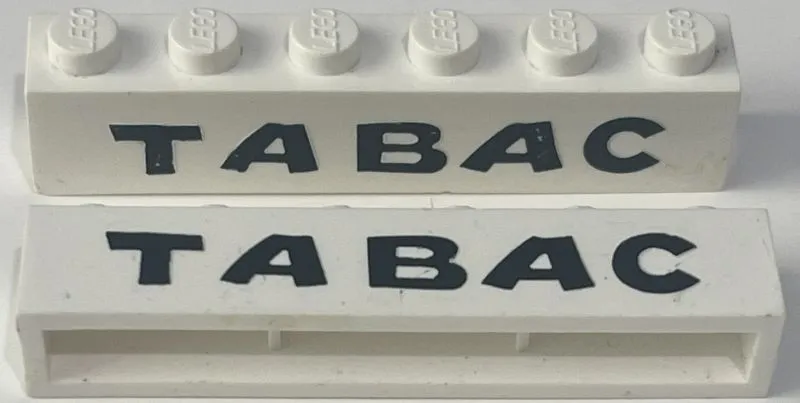 Brick 1 x 6 without Bottom Tubes with Cross Side Supports with Black 'TABAC' Pattern