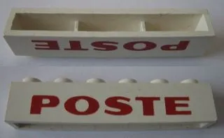Brick 1 x 6 without Bottom Tubes with Cross Side Supports with Red 'POSTE' Sans-Serif Bold Pattern