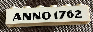 Brick 1 x 6 without Bottom Tubes with Cross Side Supports with Broad Black 'ANNO 1762' Pattern
