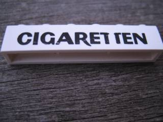 Brick 1 x 6 without Bottom Tubes with Cross Side Supports with Black 'CIGARETTEN' Pattern