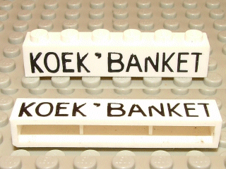 Brick 1 x 6 without Bottom Tubes with Cross Side Supports with Black 'KOEK ' BANKET' Pattern
