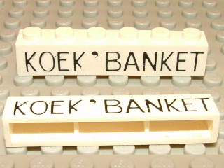 Brick 1 x 6 without Bottom Tubes with Cross Side Supports with Black 'KOEK ' BANKET' Thin Pattern