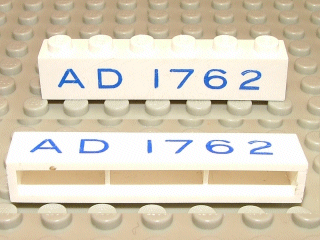 Brick 1 x 6 without Bottom Tubes with Cross Side Supports with Blue 'AD 1762' Pattern