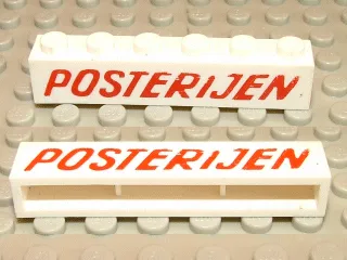 Brick 1 x 6 without Bottom Tubes with Cross Side Supports with Red 'POSTERIJEN' Slanted Pattern