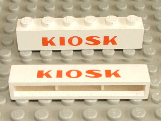 Brick 1 x 6 without Bottom Tubes with Cross Side Supports with Red 'KIOSK' Bold Pattern