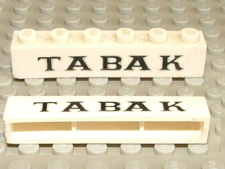 Brick 1 x 6 without Bottom Tubes with Cross Side Supports with Black 'TABAK' Serif Small Pattern